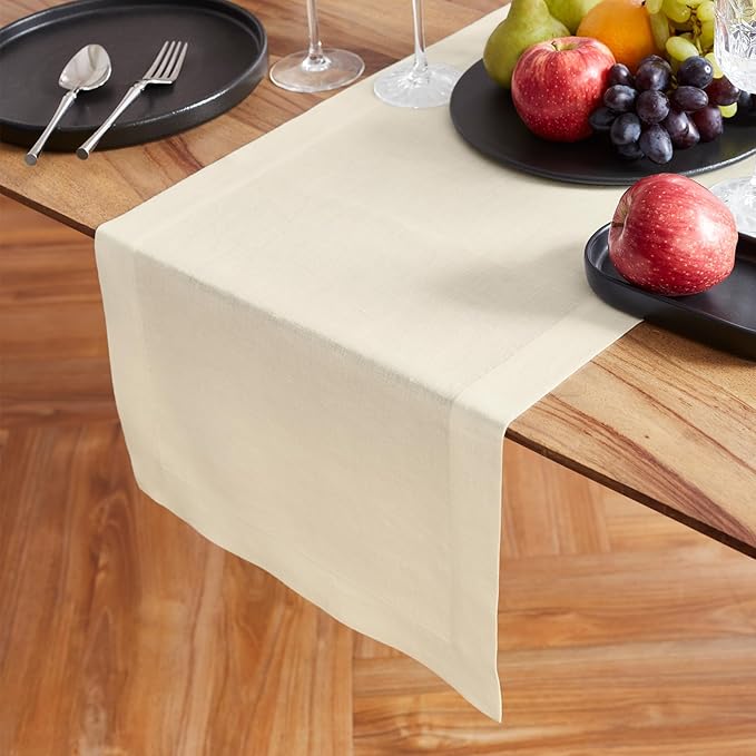 Solino Home 100% Pure Linen Ivory 36 Inches Table Runner - 14 x 36 Inch for Dining, Coffee Tables, Dressers - Sonoma Collection - Spring, Summer