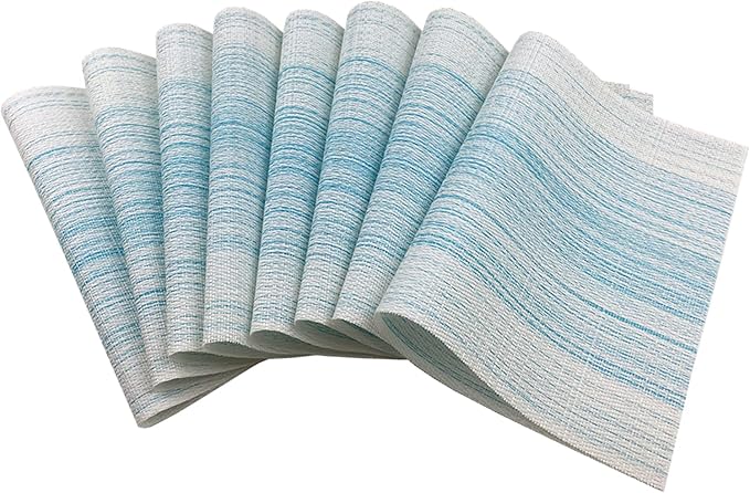 Placemat,Blending Color Durable Woven Vinyl Placemat Washable Heat-Resistant Anti-Skid Kitchen Dining Table Mats (Set of 8, Blue with White)