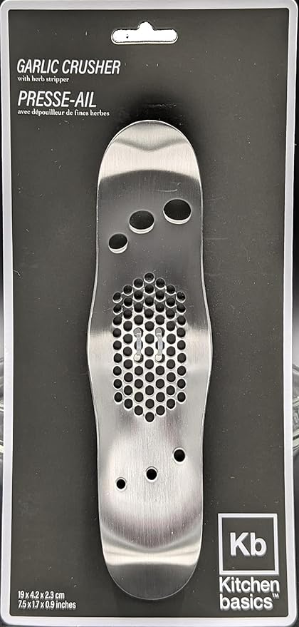 KB KITCHEN BASICS Stainless Steel Garlic Crusher with Herb Stripper - Versatile Kitchen Tool, Honeycomb Design, Multi-Functional Sides, Dishwasher-Safe & Easy Cleanup - Multi-Purpose Cooking Utensils