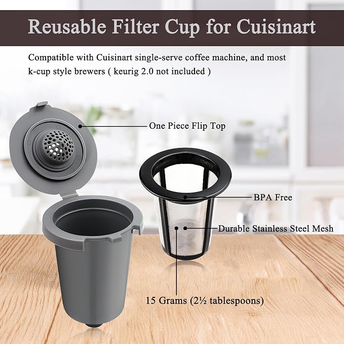 Replacement Parts Grey Reusable Filter Cup, Compatible with Cuisinart Single Serve Coffee Makers 3 Pack