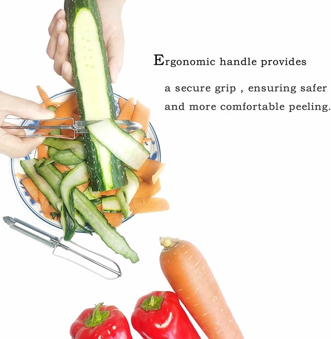 Stainless Steel Vegetable & Fruit Peeler Sharp Blade for Peeling (Potatoes, Apples, Carrots), Ergonomic Non-Slip Handle, Dishwasher Safe Kitchen Tool 2pcs