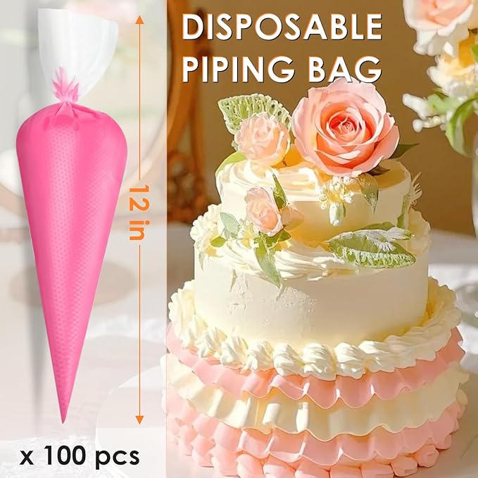 HOTEC 100Pcs 12 Inch Anti-Burst Disposable Piping Bags, Non-Slip Food Grade BPA-Free Pastry Bags for Cake, Cupcake, Cookie Cream Frosting Decorating Baking Supplies