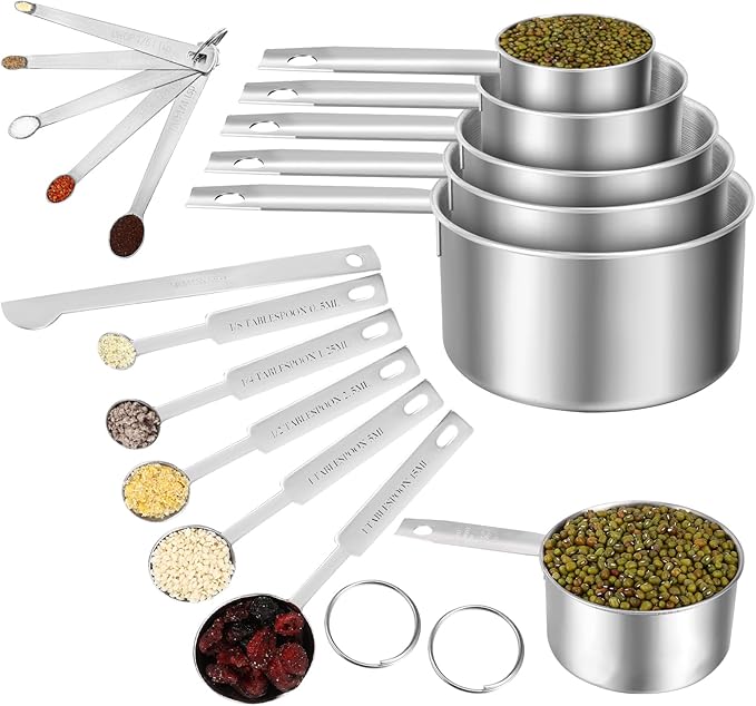 Measuring Cups and Spoons Set of 16,5 Nesting Metal Measuring Cups and 5 Measuring Spoons,1 Leveler and 5 Mini Measuring Spoons for Cooking,Baking,Dry and Liquid Ingredients
