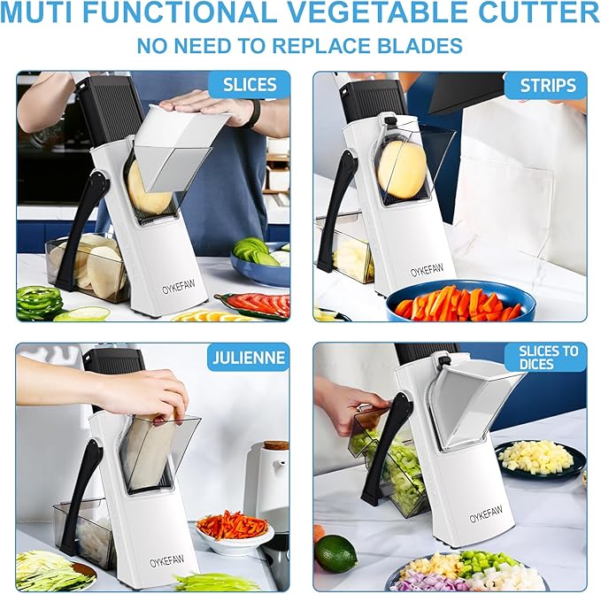 Safe Mandoline Slicer for Kitchen, 6 in 1 Vegetable Chopper, Zucchini Spiralizer，French Fry Cutter For Potatoes, Potato Slicer,Food Chopper,Adjustable Thickness 0.1-8 mm, With Peeler (BLACK+green)