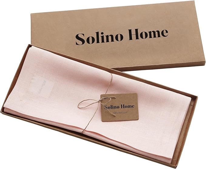 Solino Home Linen Pink Table Runner 60 Inches - 100% Pure Linen Small Table Runner 14 x 60 Inch Ideal for Dresser and Coffee Tables, Spring, Summer - Fete