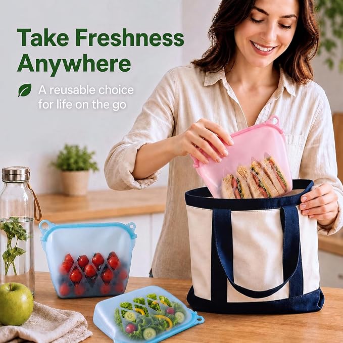 Yosmer Reusable Silicone Food Storage Bag, 50oz/1500ml Food-Grade Silicone Stand-Up Bag with Magnetic Self-Sealing Opening, Clear Windows, Freezer & Dishwasher Safe, White, 1 Pack