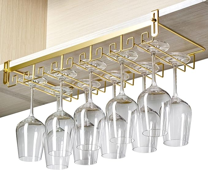 V3VOGUE Under Cabinet Wine Glass Rack, Punch-Free Stemware Rack, Hanging Stemware Holder, Adjustable Under Shelf Glasses Storage Hanger, Metal Organizer, for Cabinet Kitchen Bar