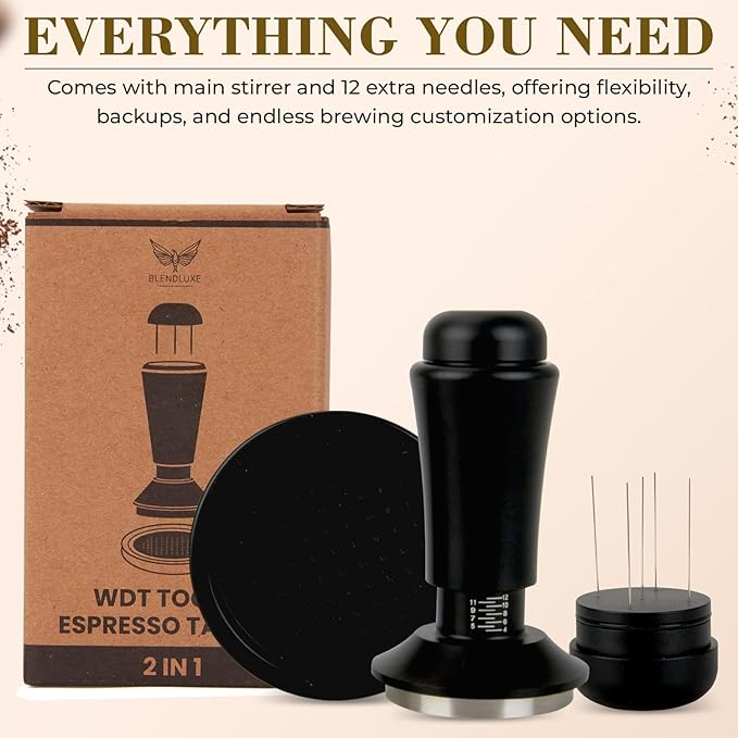 2-in-1 Espresso Tamper & WDT Stirrer Tool – 51mm Coffee Tamper with 10 Extra Needles (0.25mm & 0.4mm) – Stainless Steel Dual Sided Distributor for Even Extraction & Barista Quality Espresso (51 mm)