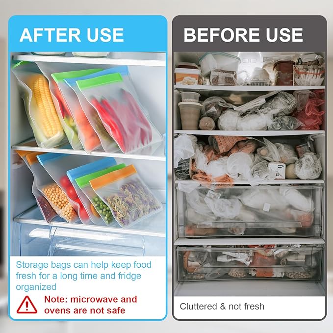 6 Pack Reusable Storage Bags, Thick Leakproof Freezer Bags, Food Storage Containers for Meat, Veggies, Sandwiches, Snacks, Travel, and Home Use(6Pcs-2 Small + 2 Medium + 2 Large)