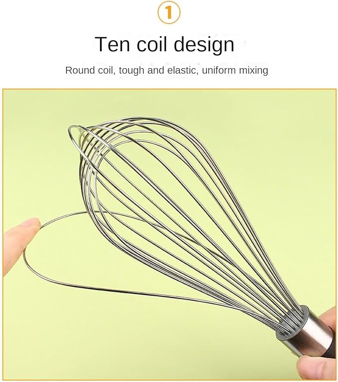 10 12-Inch Balloon Whisk Stainless Steel Manual Egg Beater,Frother Handheld For Cooking Cake Cream Whipping