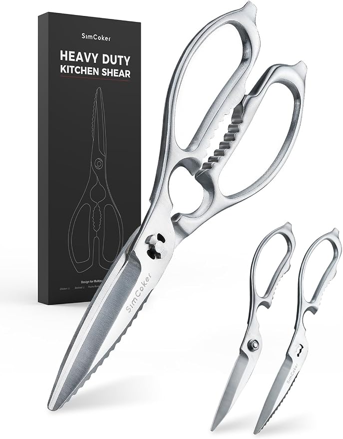 Kitchen Scissors for Food, Forged All-Steel Shears That Come Apart | All-purpose scissors with 3Cr14 blades, bottle opener, nutcracker and fish scaler; dishwasher safe