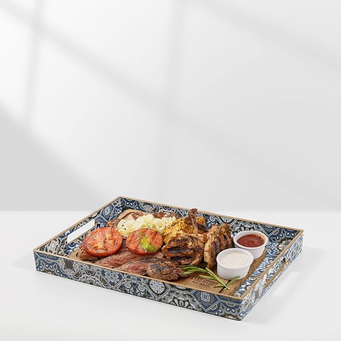 AGIOTA Boho Coffee Table Trays Serving Tray with Handles Large Tray for Ottoman Modern Decorative Tray for Living Room