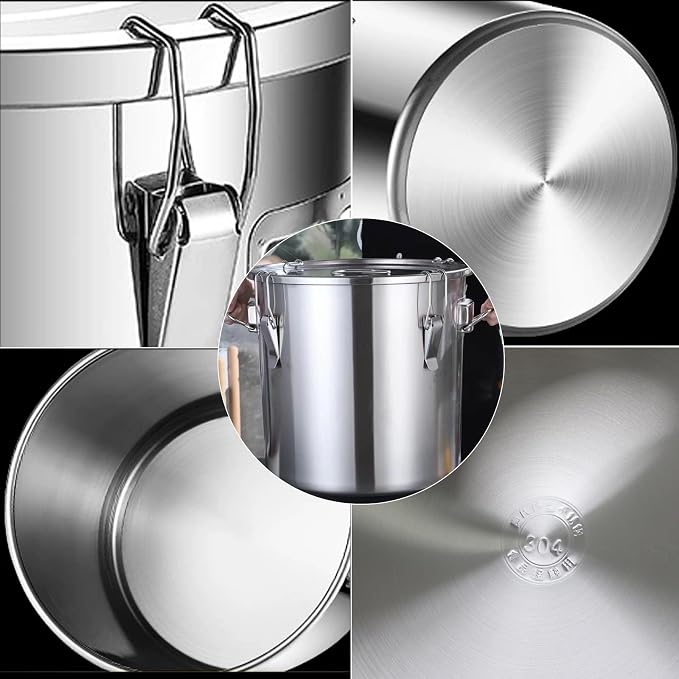304 stainless steel food storage containers with lids lock clips airtight container large airtight for rice flour sugar grain coffee bean storage containers Kitchen jar (5.55gal/21L)