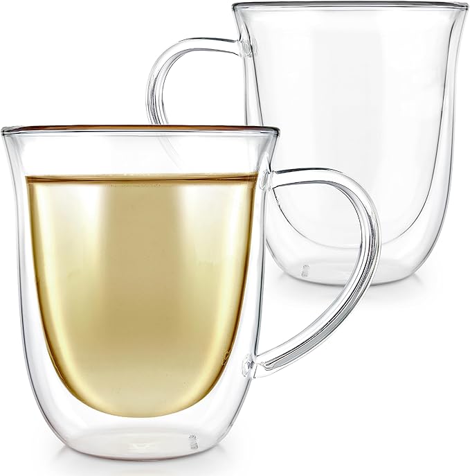 Teabloom Double Walled Borosilicate Glasses – Set of 2 Insulated Glass Cups for Tea, Coffee and More - 12 oz / 350 ml – Canterbury Bells Collection