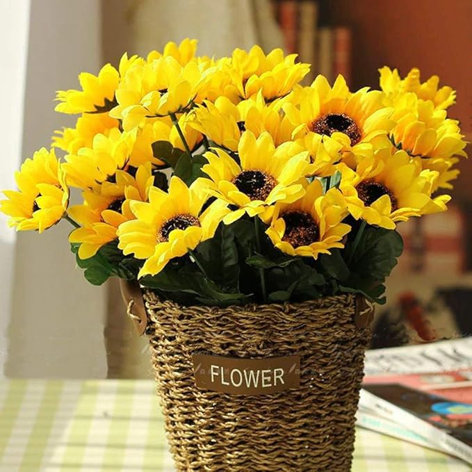 CATTREE Artificial Flowers, Sunflowers Fake Flower Silk Helianthus Plastic Plants Wedding Bridal Bouquet Party Indoor Outdoor DIY Home Garden Kitchen Table Centerpieces Arrangements Decoration 8 Pcs