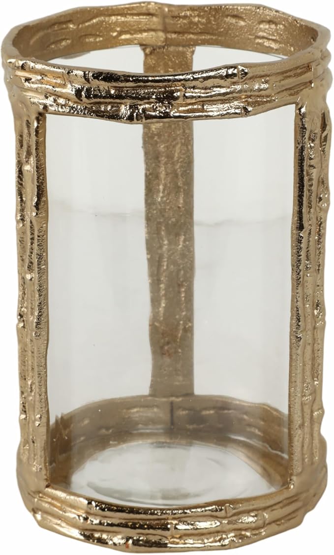 Modern Glass Candle Holder Hurricane for Home Decor - Elegant Pillar Candle Holder for Table Centerpieces Accent - Decorative Candle Stick Holder for Mantel or Entryway Table - 8", Gold & Clear