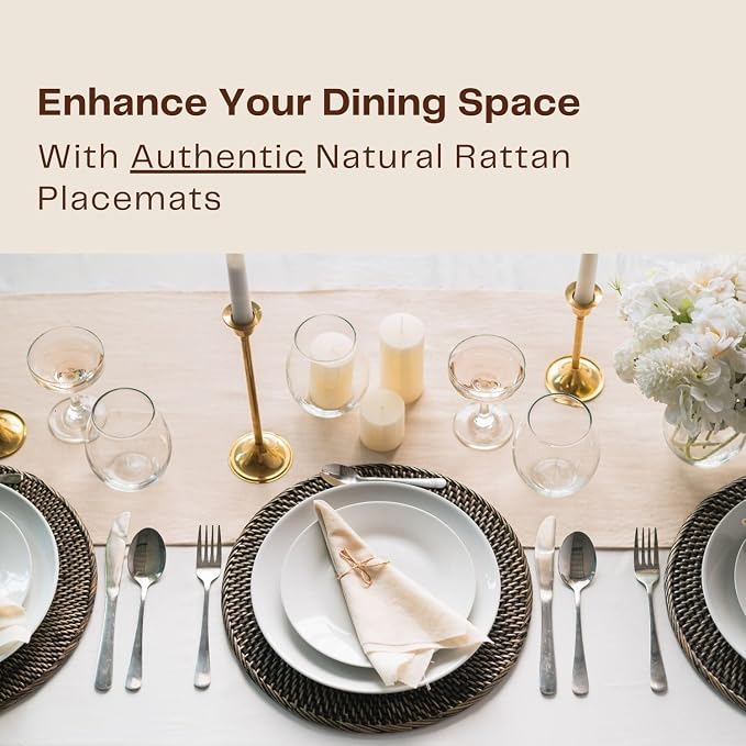 6-Pack Rattan Placemats - 13-inch Round Placemats (Blackwash) - Woven Place Mats, Round Table Mats - Wicker Chargers for Dinner Plates, Plate Chargers Boho