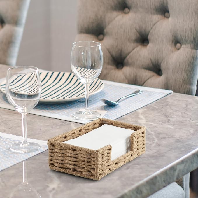 Napkin Holder for Bathroom, Woven Wicker Cotton Rope Guest Towel Holder Tray, Disposable Paper Hand Towel Holder for Bathroom Accessories, Dinner Napkin Holder for Kitchen Table Party