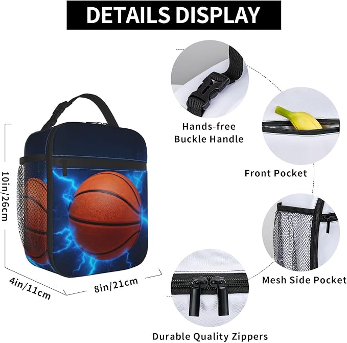 Basketball Lunch Box Insulated Lunch Bag for Adult Women Men Reusable Aesthetic Tote Lunchbox Container Work Outdoor Picnic Hiking