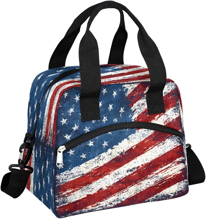 Pardick Vintage American Flag Insulated Lunch Bag for Women Leakproof Lunch Box Large Cooler Thermal Tote Bag with Shoulder Strap Meal Prep Bags for Work School Office Picnic Teen Girls Adult