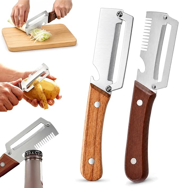 2-PACK Multifunctional Kitchen Vegetable Peeler – Stainless Steel Blade, Ergonomic Handle & Ideal for Fruits and Vegetables 3 In 1 Multi-Function Thickened Fruit Peeler Knife, Peel Julienne (2*Mixed)