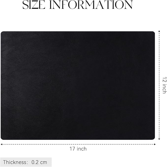 MOSAYT Vinyl Placemats Set of 6-12 X 17 Inch - Faux Leather 100% Waterproof Oil-Proof Wipeable PU Place Mats, Heat Resistant Reversible Table Mats for Kitchen, Dining, Outdoor, Black