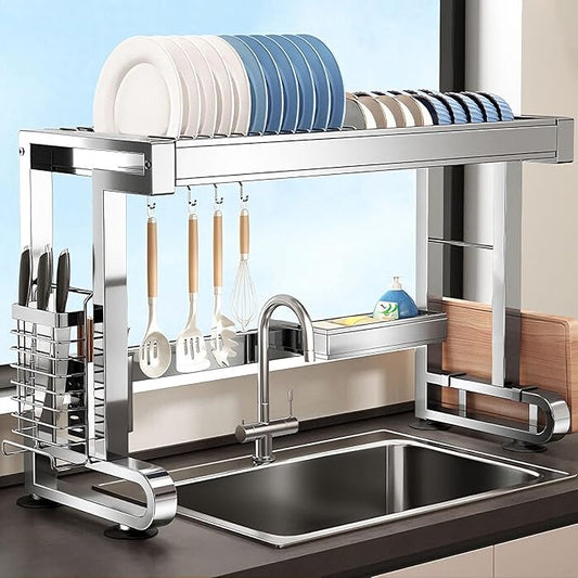 304 Stainless Steel Over The Sink Dish Drying Rack, 1/2 Tier Multifunctional Countertop Dish Storage Rack Sink for Countertop Storage(Single Layer,76cm/29.9in)
