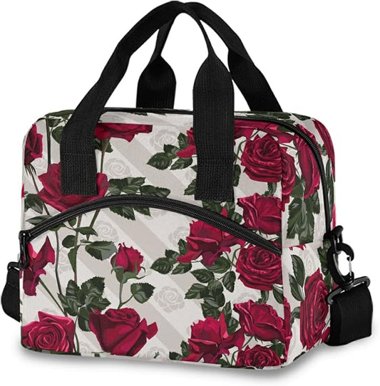 ALAZA Red Rose Flowers Floral Insulated Lunch Box Reusable Cooler Bags with Shoulder Strap for Women Men Adults, 19-Can (12.5L)
