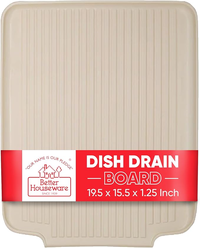Better Houseware Dish Drainer Mat, Large Almond Dish Drain Board for Kitchen Countertop, Protects Surfaces & Speeds Drying, 19.5 x 15.5 x 1.25, Almond
