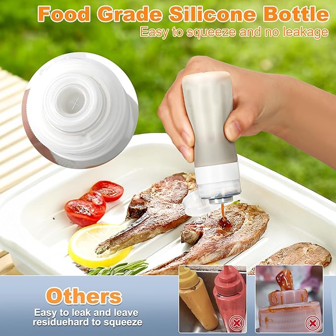 Seropy Condiment Squeeze Bottles for Sauces, Salad Dressing Container to Go, Small Silicone Squeeze Bottles, Condiment Containers Dispenser for Ketchup Hot Sauce, Purple/Beige/Blue/Gray 3 Oz