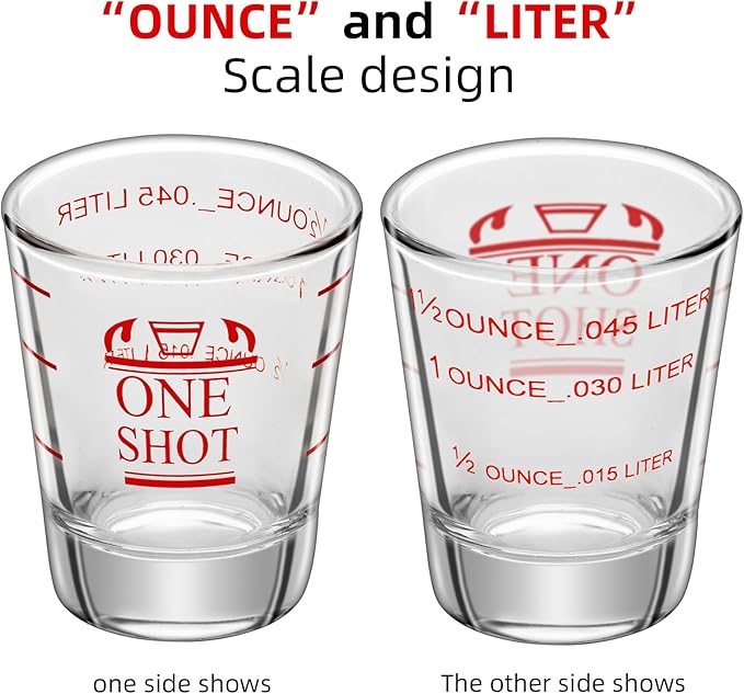 2Pcs 1.5 oz Shot Glasses Measuring cup Liquid Heavy Glass Wine Glass Espresso Cocktail Accessories, Reusable Measuring shot 45ml red clear (2)