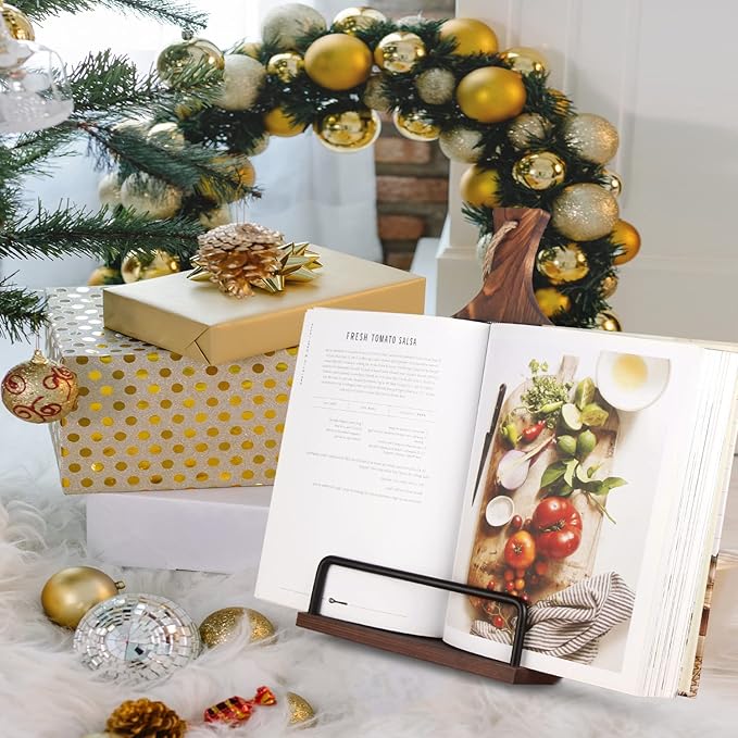 Cookbook Stand for Kitchen Counter Wood Adjustable Recipe Book Holder Stand iPad Rustic Holder Thanksgiving Day Christmas Gift for Mother, Grandma, Women