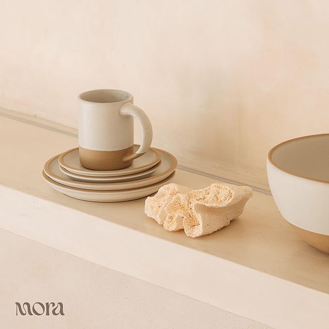 MORA Medium Mugs Set of 4, 16oz Ceramic Pottery Latte Mugs/Coffee Cups - Microwave and Dishwasher Safe - Oat