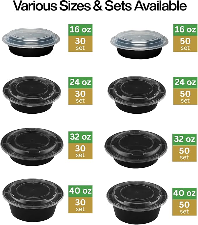 [16 oz Round Meal Prep Containers with Lids – BPA-Free Food Storage Containers, Bento Box for Restaurant & Catering Use, Stackable, Microwave, Dishwasher, Freezer Safe – 100 Pack