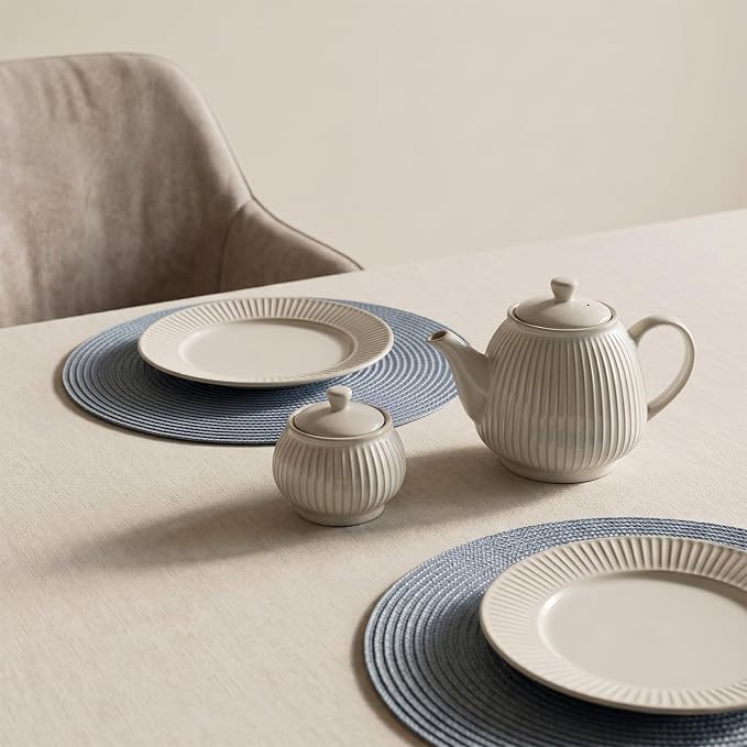 AHHFSMEI Round Placemats Set of 4 Heat Resistant Washable Non-Slip Woven Braided Table Mats for Dining Table Kitchen & Home Decor (Light Blue,4)