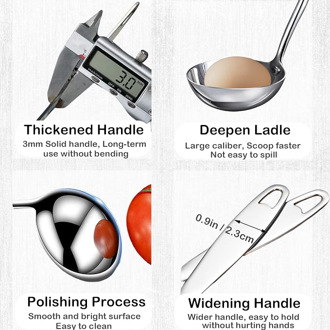 Stainless Steel Soup Ladle, Metal Ladle for Soup, Large Soup Serving Spoon for Buffet, Cooking, Party, Kitchen, Silver