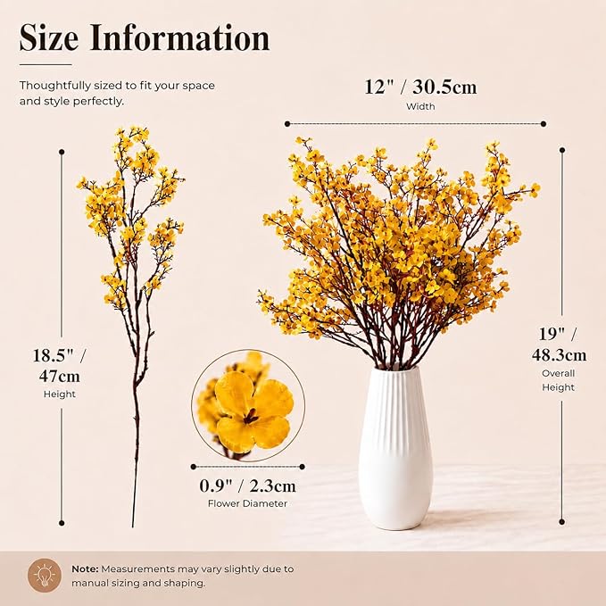 Mandy's Dark Yellow Artificial Baby’s Breath Flowers 6 Bundles Silk Gypsophila, 18.5 Inch European Style Modern Home Decor Centerpiece, Neutral Wedding Flower Arrangements