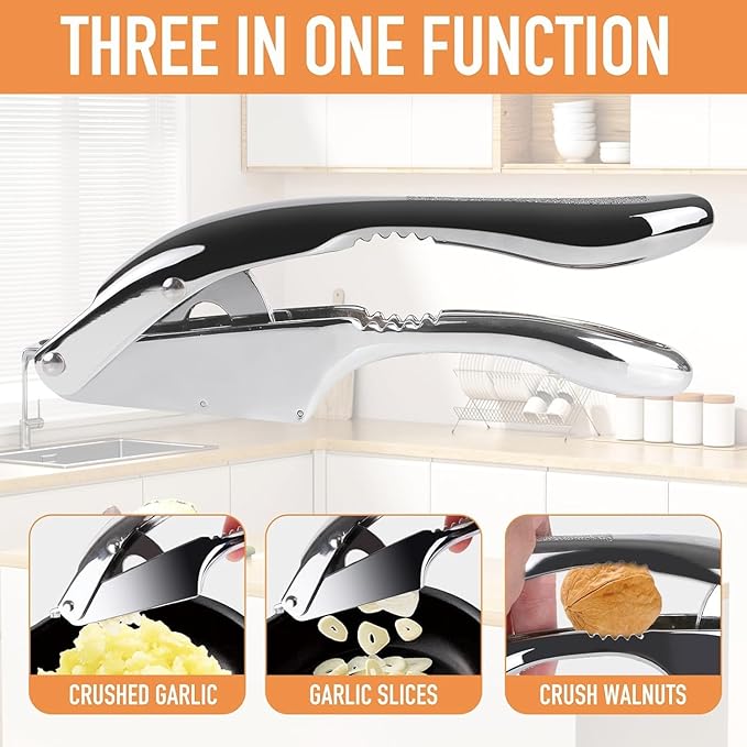 Garlic Press 2 in 1, Stainless Steel Blade, Effortlessly Crush, Slice, and Mince Garlic,with this Versatile Kitchen Tool - Perfect for Home Cooks and Professional Chefs Alike.