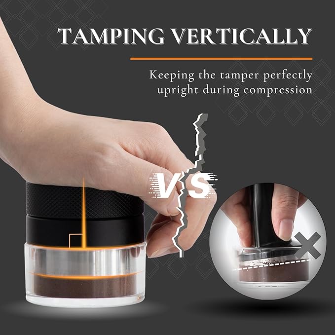 Vandroop 53.35mm Calibrated Espresso Tamper Self-Leveling & Constant Pressure - 304 Stainless Steel Base Barista Coffee with Calibrated Spring Loaded, Espresso Hand Tamper with Walnut & Aluminum Body