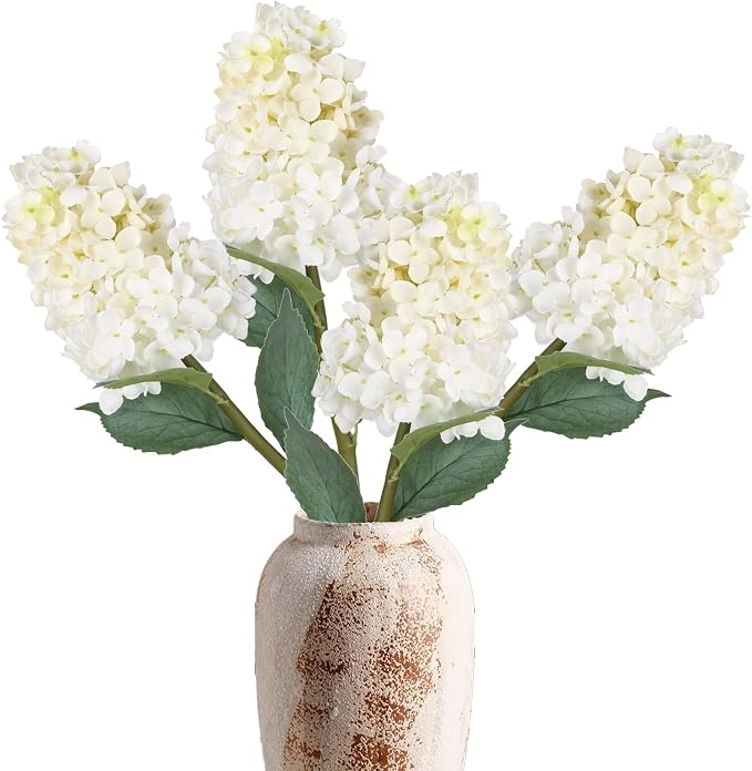 4PCS White Artificial Dried Hydrangea Flowers 24” Real Touch Faux Silk Dried Hydrangeas Artificial Fake Fall Flowers Bouquet for Vase Table Home Wedding Centerpiece Party Shower Outdoor Porch Decor