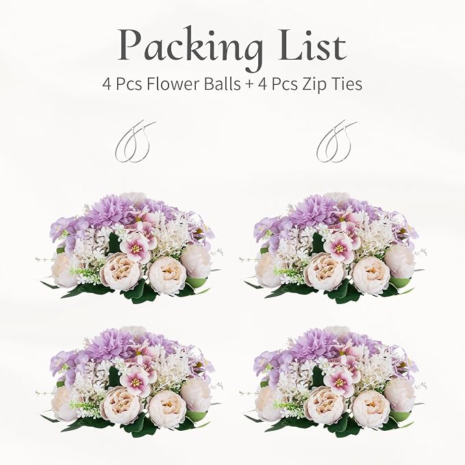 Flower Balls Centerpieces for Tables: 4 PCS Purple Flowers for Centerpieces Floral Arrangements Centerpiece for Wedding Party Celebration Home