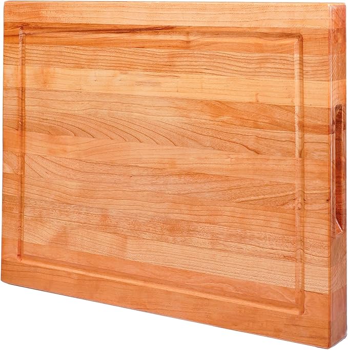 CONSDAN Solid Cherry Wood Cutting Board for Kitchen, USA Grown Hardwood, 16 x 12, with Invisible Inner Handle, Prefinished with Food-Grade Oil, Suitable for Kitchen Edge Grain, 1-1/2" Thick