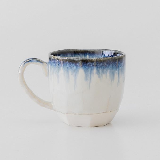 Asayu Japan Drip Blue & Brown Ceramic Cup Set – Handmade Japanese Mugs with Glazed Rim Effect (Set of 2)