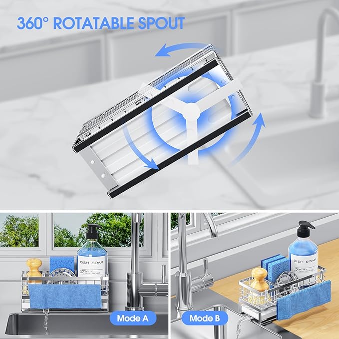 Kitchen Sink Sponge Holder - Self-Draining, Detachable Dish Cloth Holder, Rustproof Kitchen Countertop Organizer (Stainless Steel)