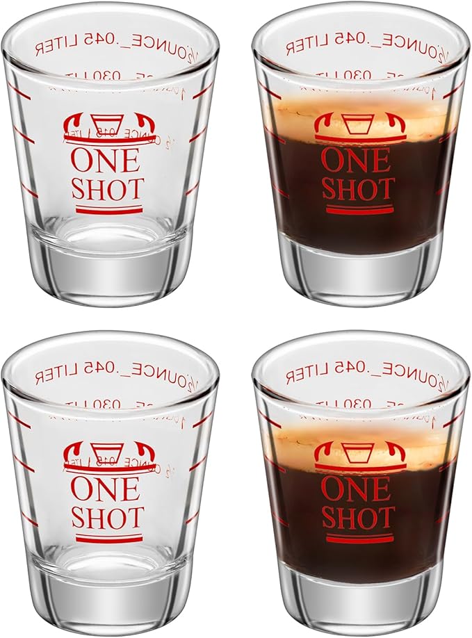4Pcs 1.5 oz Shot Glasses Measuring cup Liquid Heavy Glass Wine Glass Espresso Cocktail Accessories, Reusable Measuring shot red clear 45ml (4)