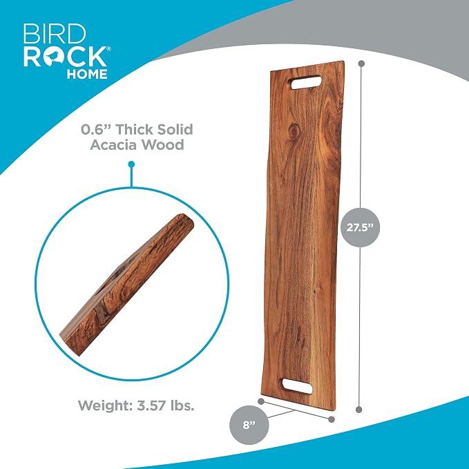 BIRDROCK HOME 27.5" Large Charcuterie Board with Handles | Wooden Cheese Serving Platter for Meat, Appetizers, Food | Grazing Bread Fruit Display for Kitchen | Natural Acacia Wood | Espresso