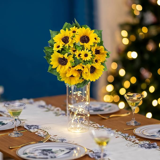 BLOSMON Sunflowers Artificial Flowers Ball - 10 Pcs Fake Yellow Sunflower Flowers CenterPieces Decoration for Wedding Table - Silk Kissing Floral Arrangements for Home Party Event DIY Decor | Wedding Table Decoration Artificial Floral Arrangements - Fa...
