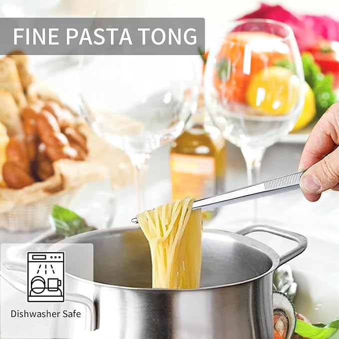 Homestia 12 Inch Kitchen Tweezers Fine Tweezer Tongs, Stainless Steel Food Tweezers Multi-Function Precision Serrated Tips Cooking Tongs Kitchen Serving Tong - BBQ, Plating, Multi-Use, Silver