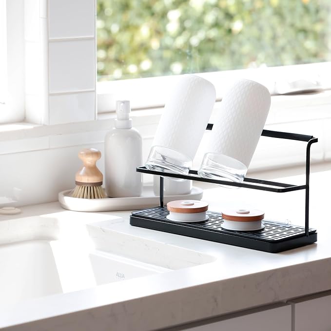 Selegna Diatomaceous Earth Bottle Drying Rack, Baby Bottle Drying Rack, Over Sink Instant Dry Small Dish Drying Rack & Bottle Dryer, Space Saving Narrow Two Tier Tower Water Bottle Drying Rack (White)
