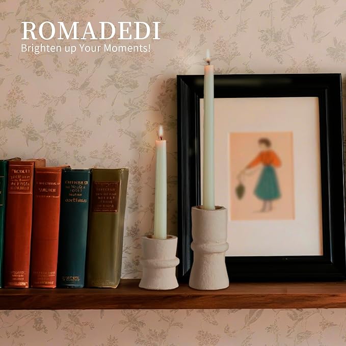 Romadedi Candlestick Holders Boho Decor: Taper Candle Holders Paper Mache for Living Room Modern Decorations White Candle Stick Dining Table Centerpiece Fireplace Home Decoration Beige